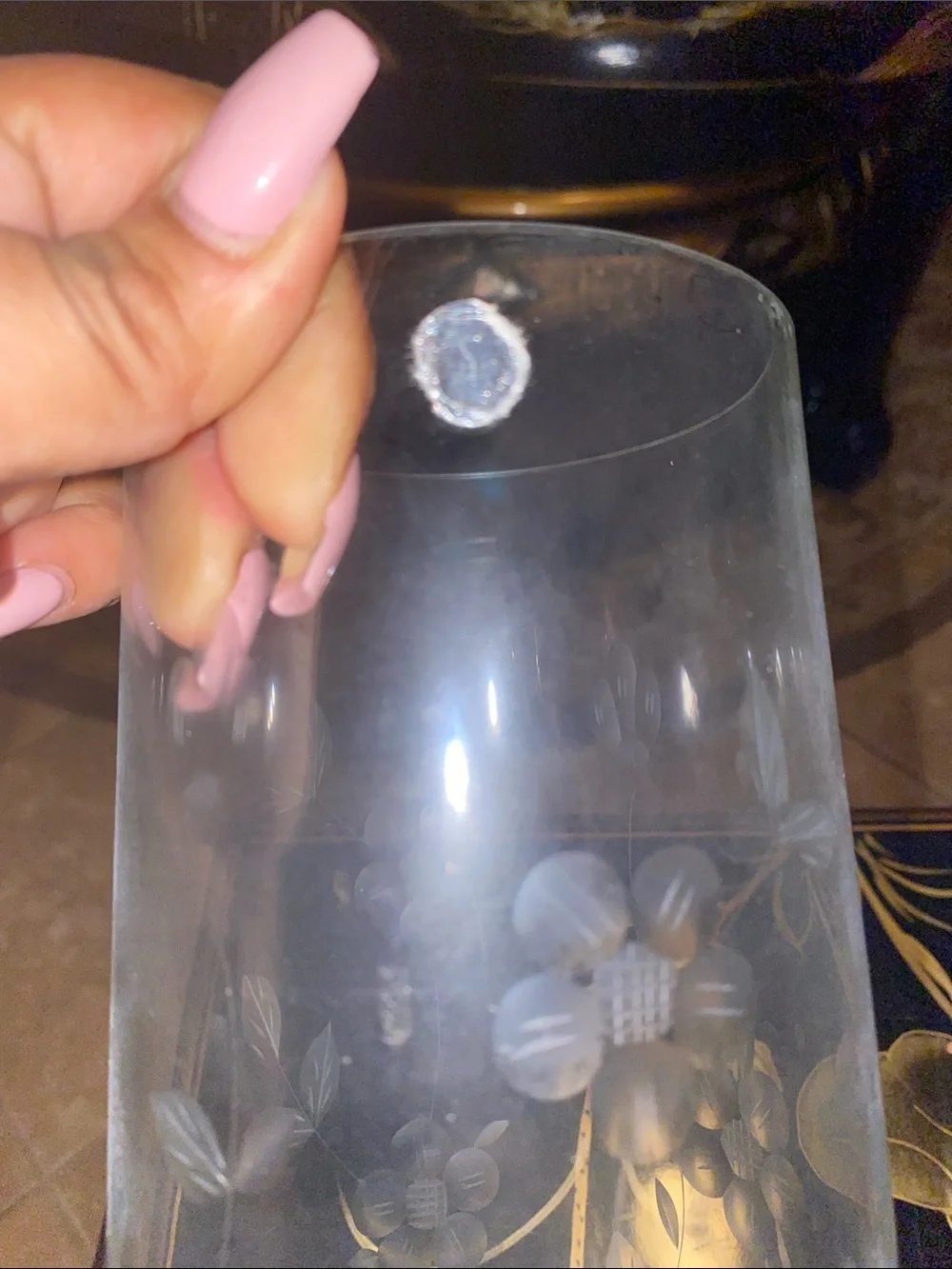 Etched Clear Glass Floral Cylinder Vase - Clear